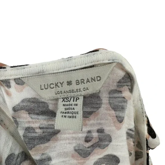 Lucky Brand T-Shirt XS Women's White Pink Multi Animal Print Peplum Long Sleeve - Picture 6 of 8